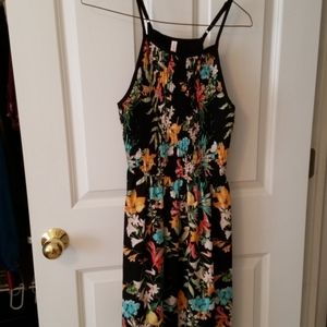 Black multi colored smocked top sun dress